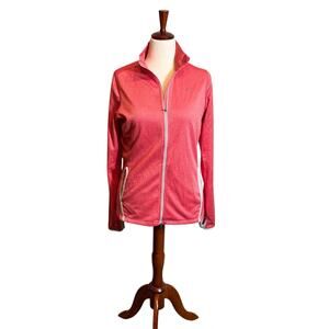Nike women's jacket orange Dry-Fit full zip workout thumbholes athleisure Sz L